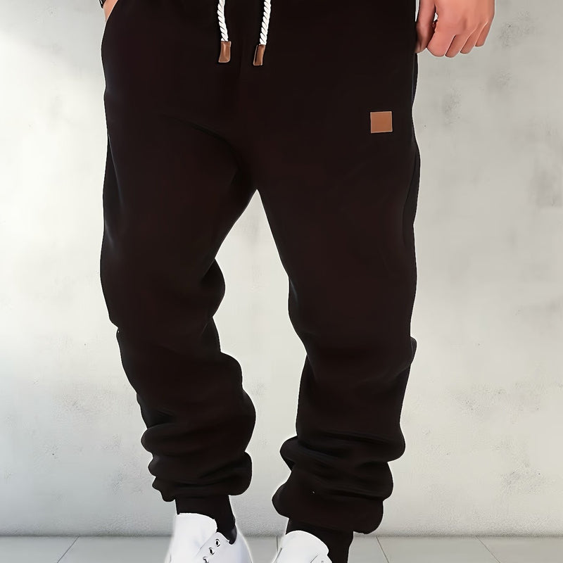 Men's Solid Color Loose Sports Pants, Micro Elastic Warm Thick Casual Pants.