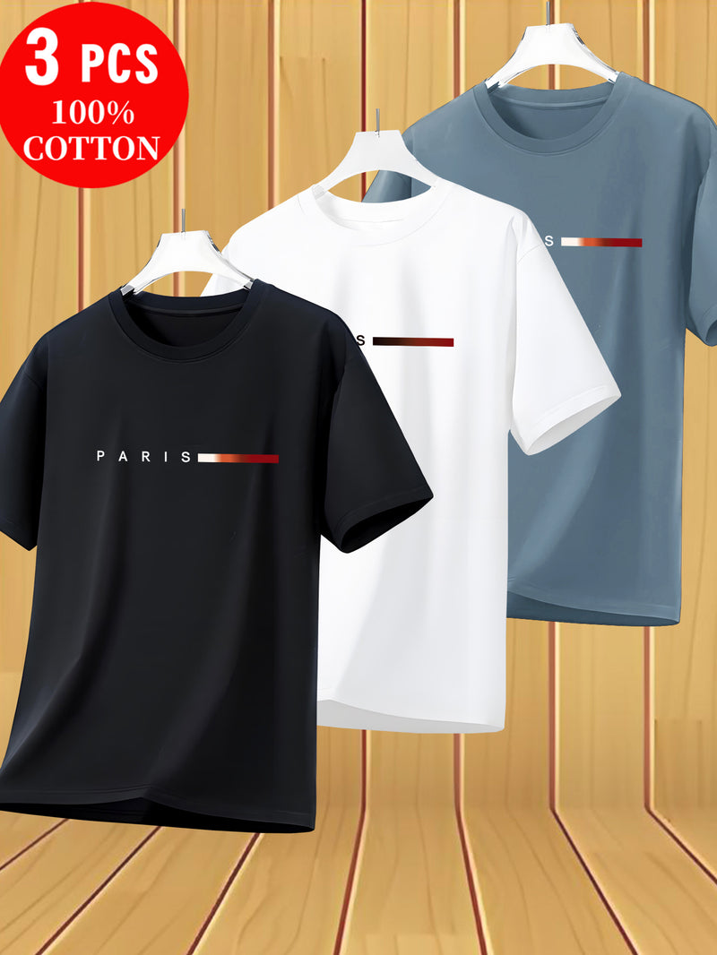 3pcs Cotton T-Shirts, New Summer Style Men's Trendy Tees.