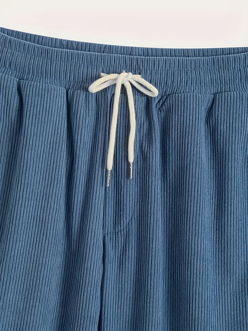 Men's Corduroy Outfit Set, Contrast Lapel Shirt Jacket + Simple Restraint Pants.