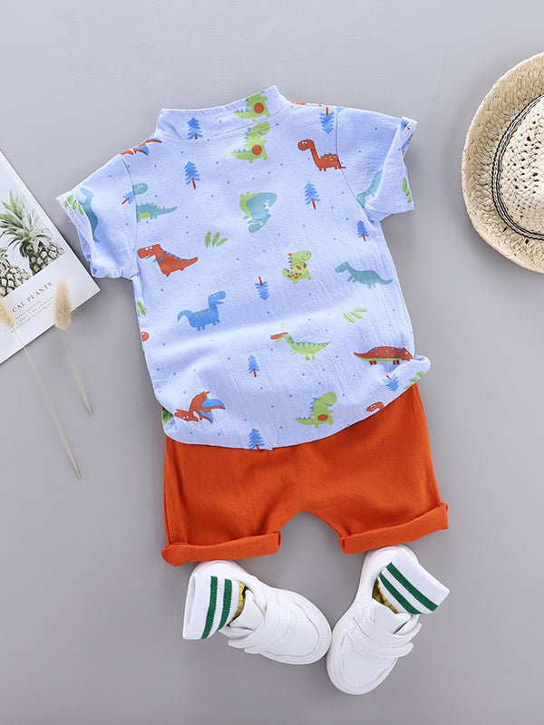 Youngsters' Summer Dinosaur Print Short Sleeve Shirt & Shorts Set.
