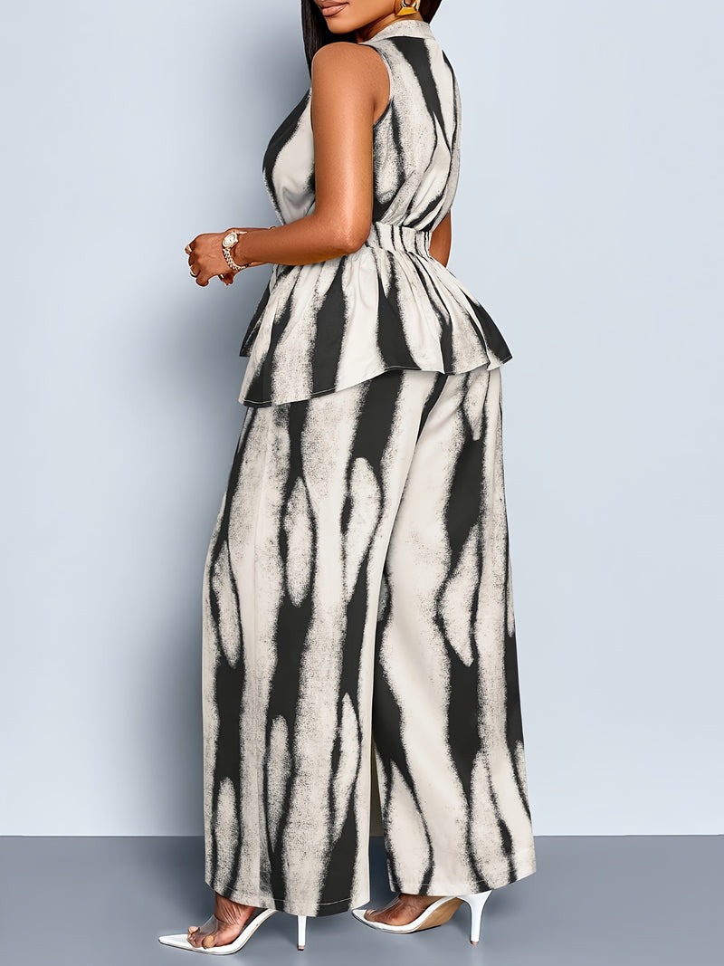 Women's Elegant Sleeveless Top + Wide-leg Pants Two-piece Set.