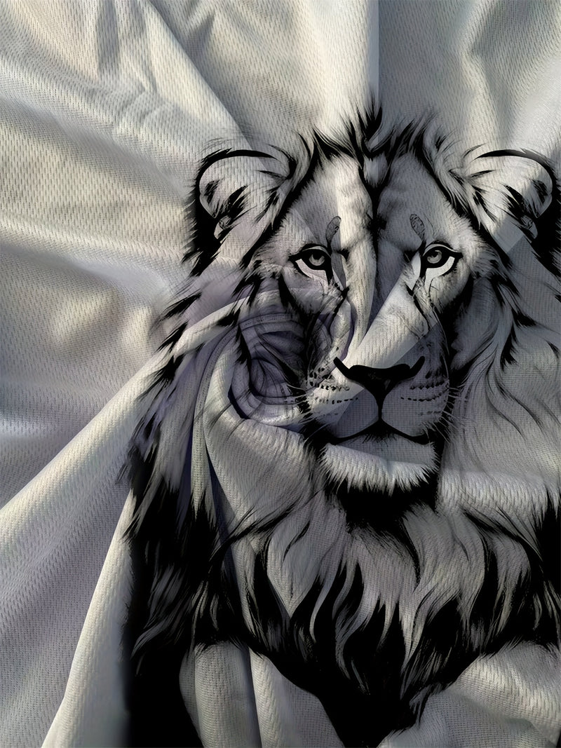 Men’s T-shirt Streetwear Featuring a 3D Print Lion Graphic.