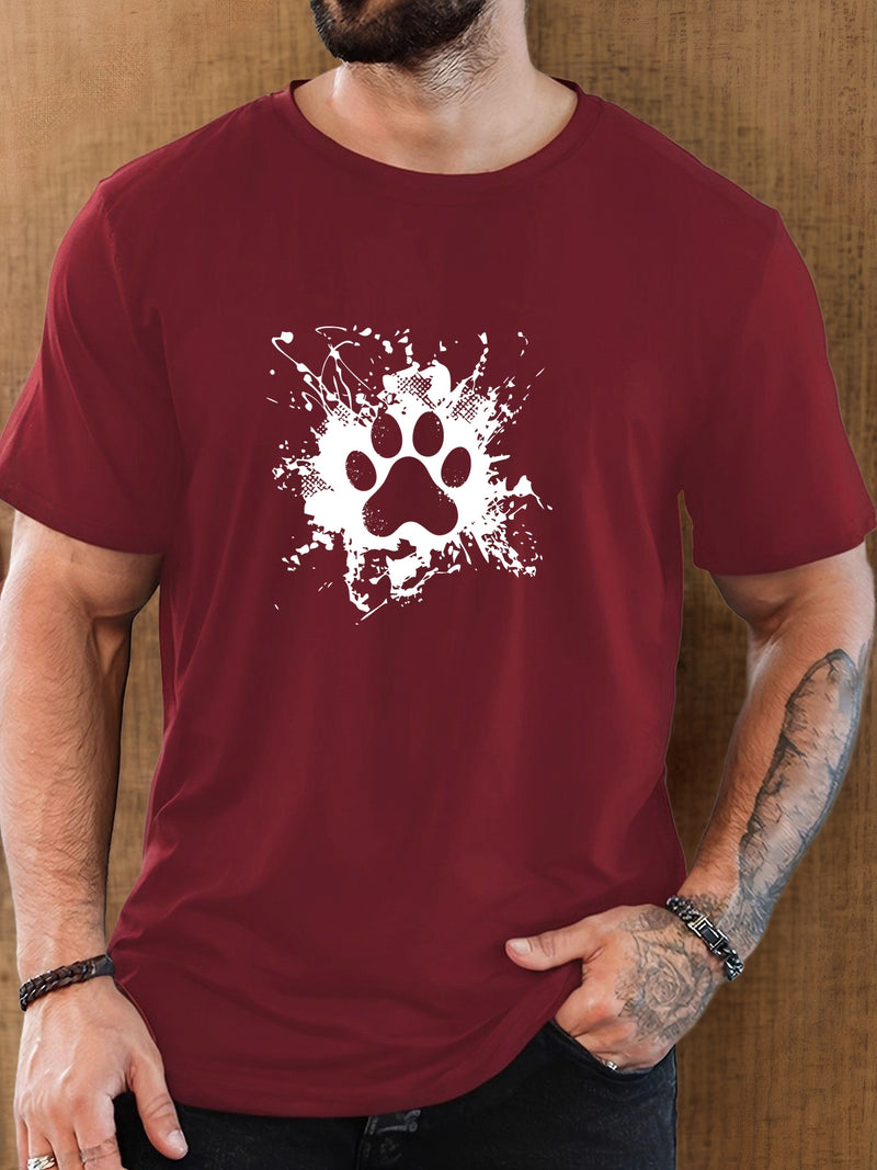 Men's Casual Summer T-Shirt with Paw Print Design.