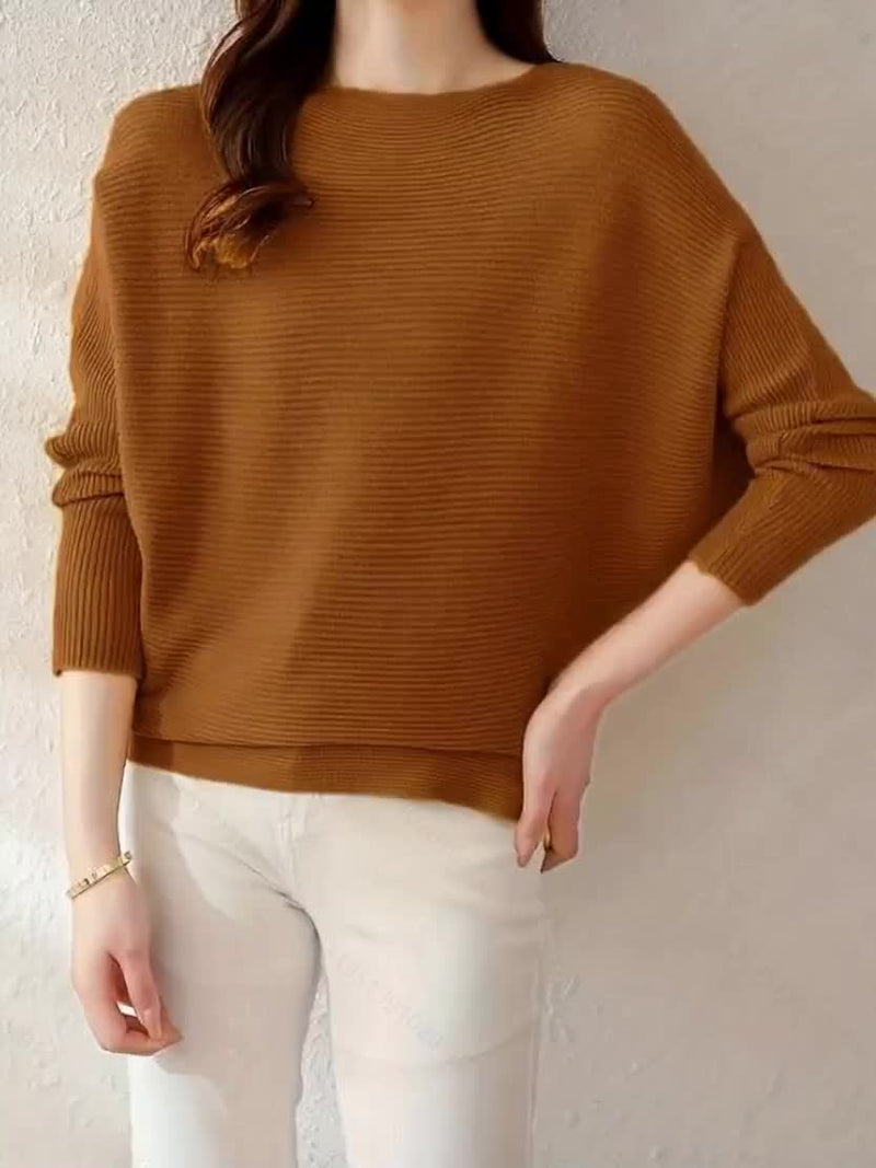 Women's Loose Batwing Sleeve Sweater, Casual Elegant Long Sleeve Top.