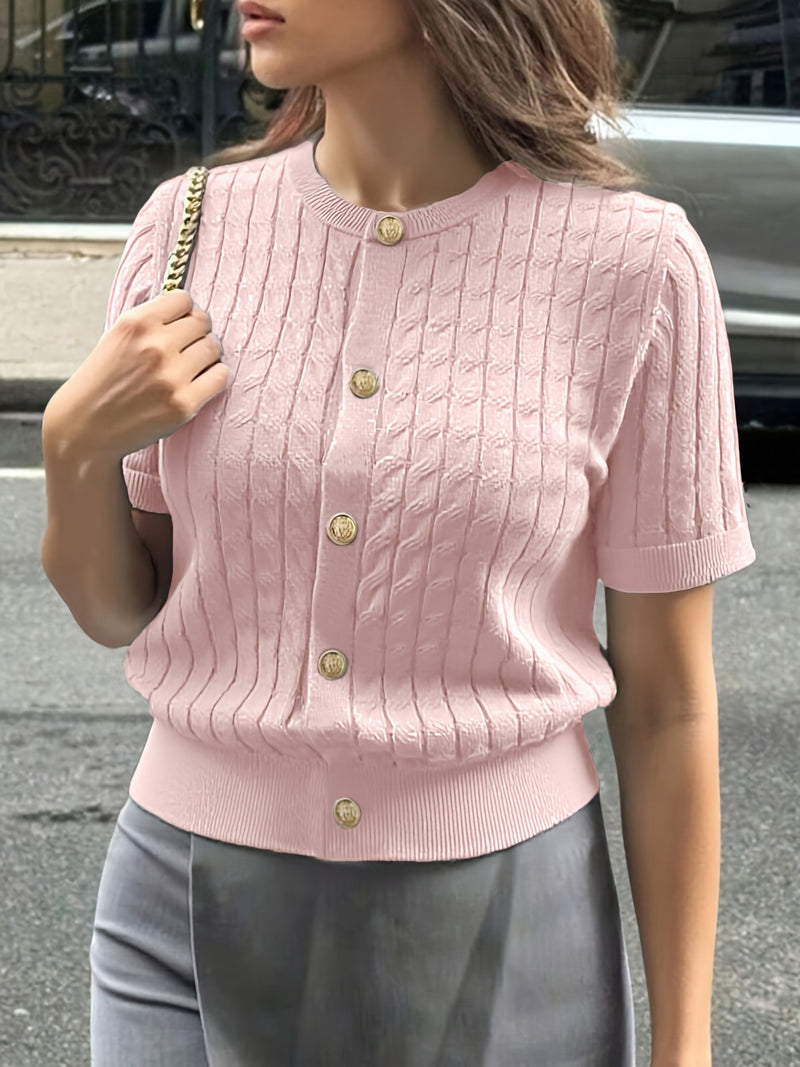Women's Button-Front Solid Color Cable Blouse.