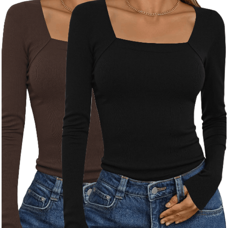 2 Packs Women's Elegant Long Sleeve Cotton Tops.