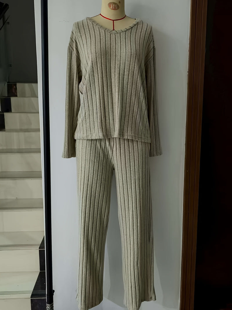 Women’s Simple Long Sleeve and Pants Solid Color Comfortable Fashion.