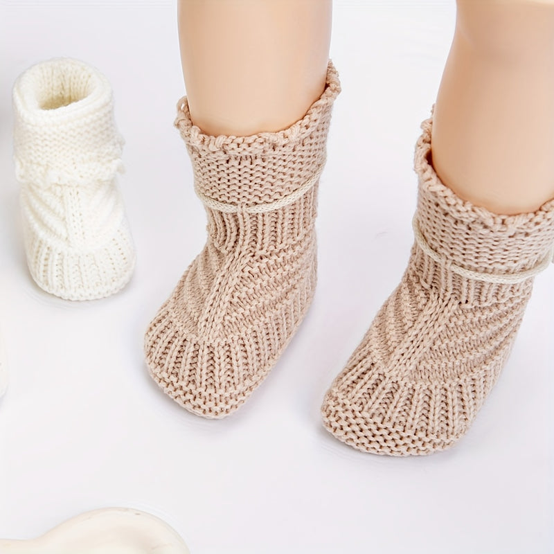 2Pairs/Pack 0-12m Baby Knit Socks Solid Crochet Walking Socks.