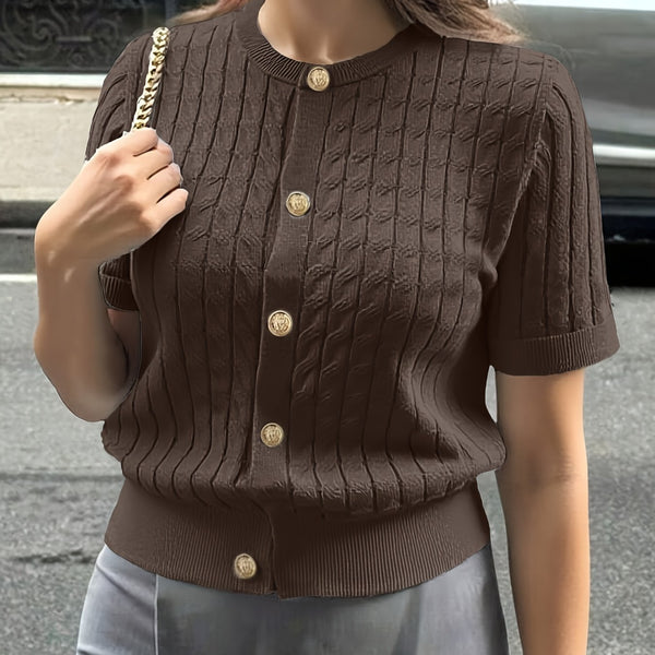Women's Button-Front Solid Color Cable Blouse.