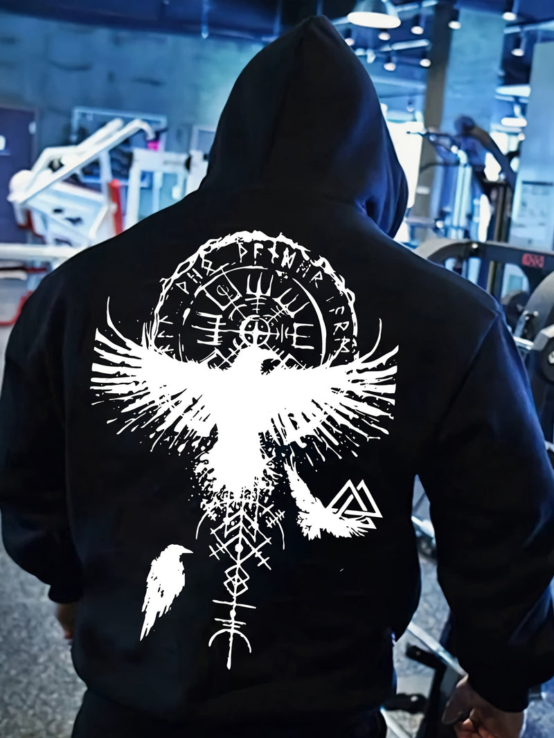 Men's Autumn/Winter Eagle Print Hooded Sweatshirt.