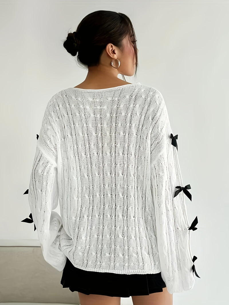 Women's Sexy Off-Shoulder Top with Long Sleeves & Butterfly Bow Accents.