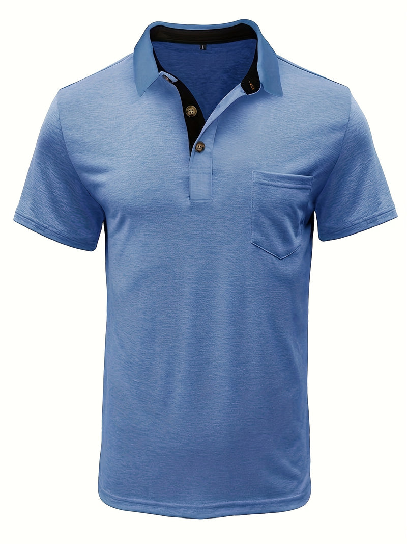 Men's Plaid Collar Pocket T-shirt.