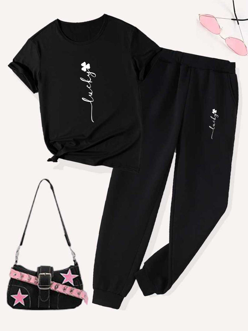 Women’s Two-Piece Set, Short-Sleeved T-Shirt Top And Casual Pants Bottom.