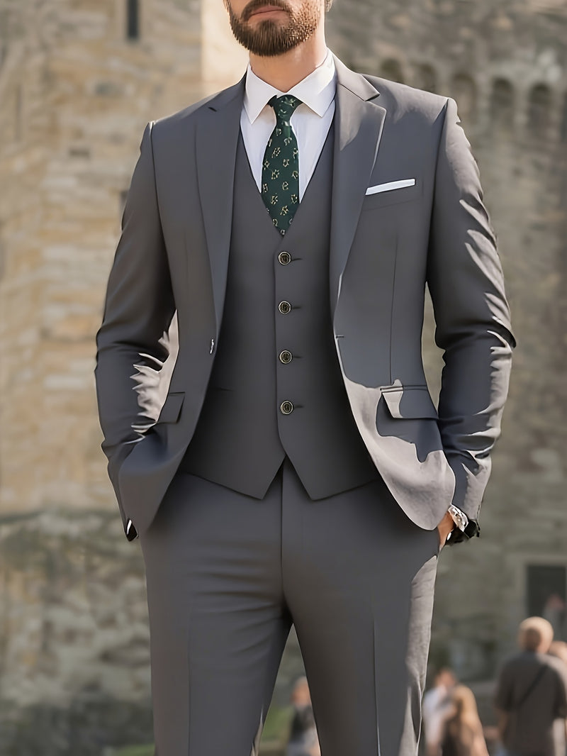 Men's 3pcs Suit Set, Jacket + Vest + Trousers, Fashionable and High-Quality.