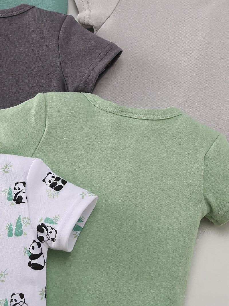 5pcs Set Boys Panda Print Onesies.