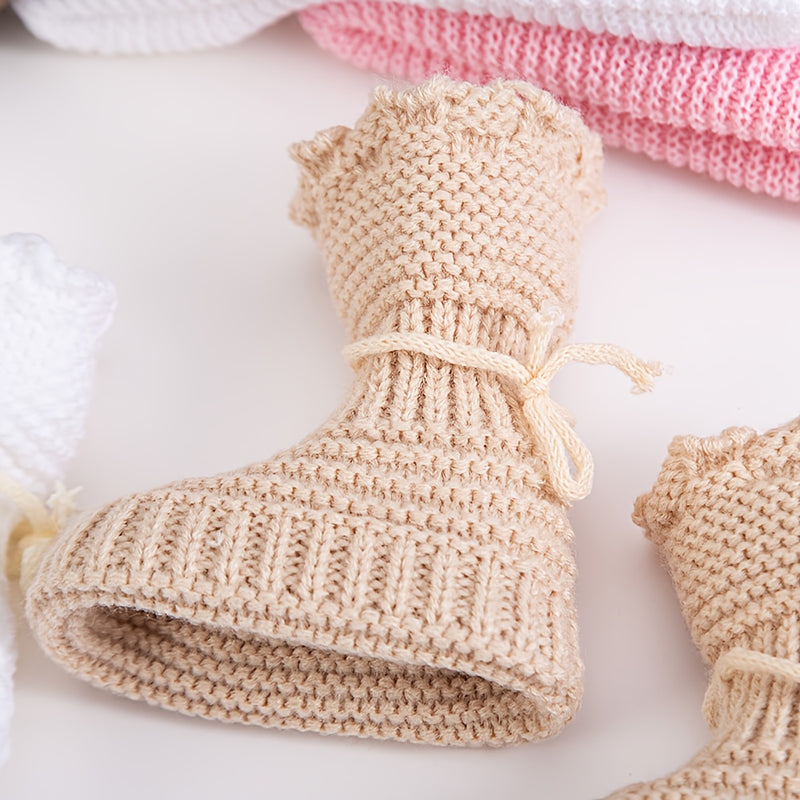 2Pairs/Pack 0-12m Baby Knit Socks Solid Crochet Walking Socks.