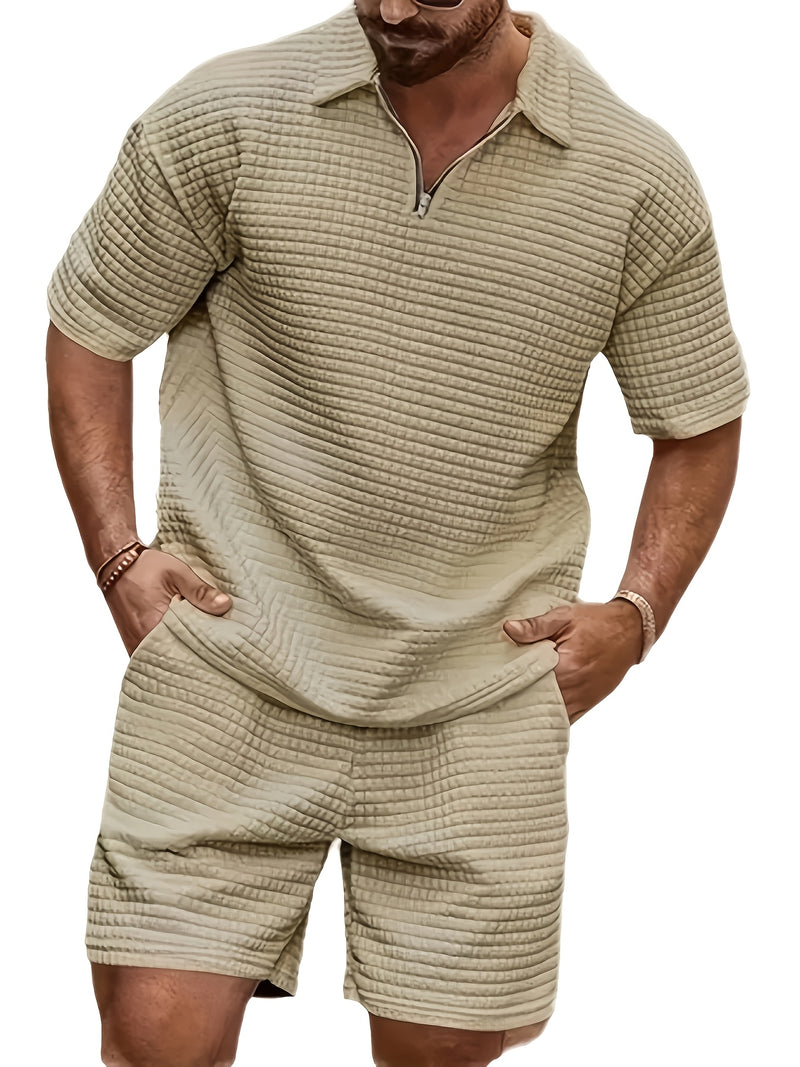 2pcs Men's summer sports set - Waffle Fitness T-shirt and shorts.