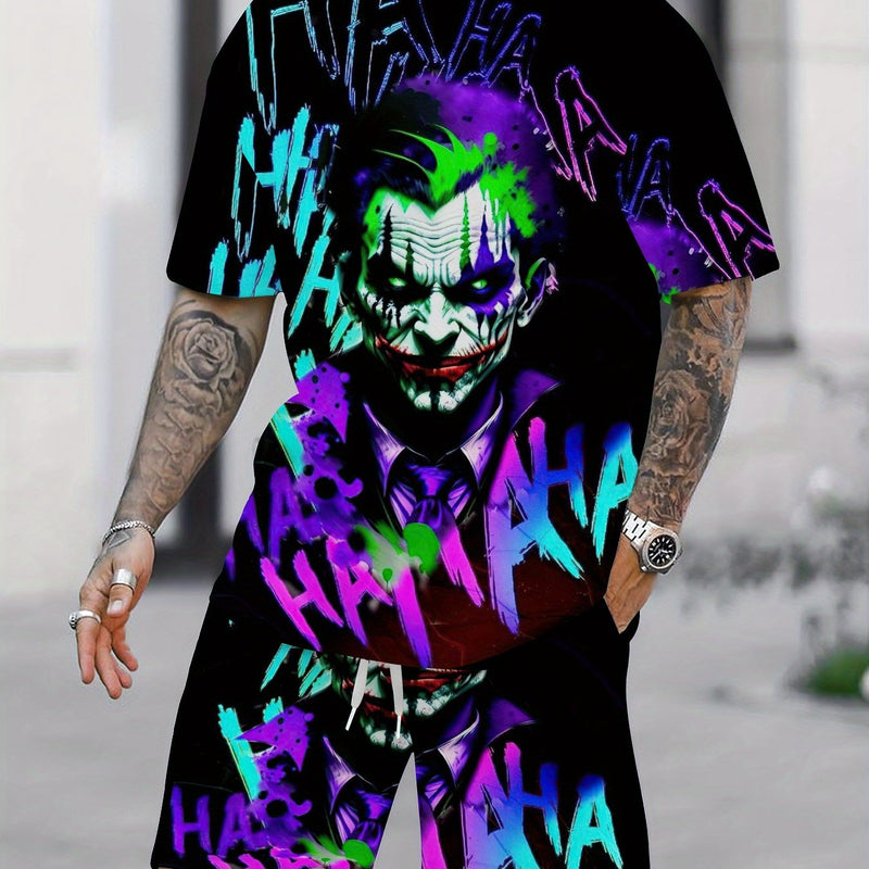 Digital printed clown summer pattern print Men's casual two-piece set.