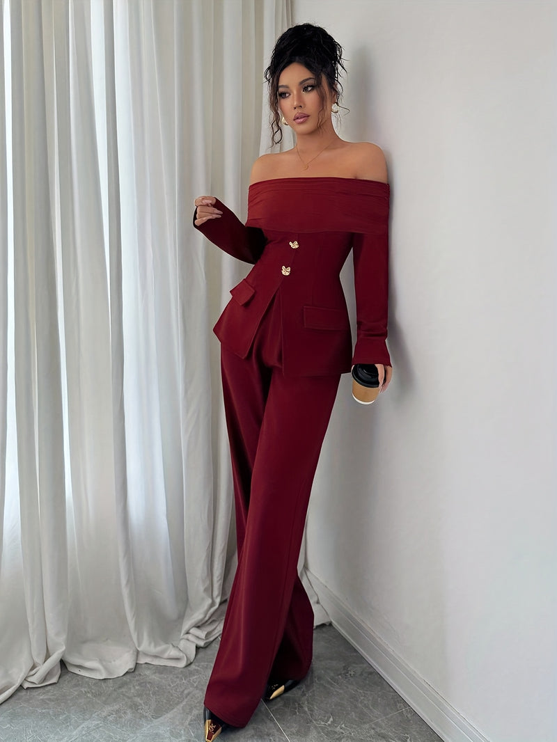 Women's Elegant Versatile Off-Shoulder Top with Mesh Panel Slim Fit Waist Zipper.