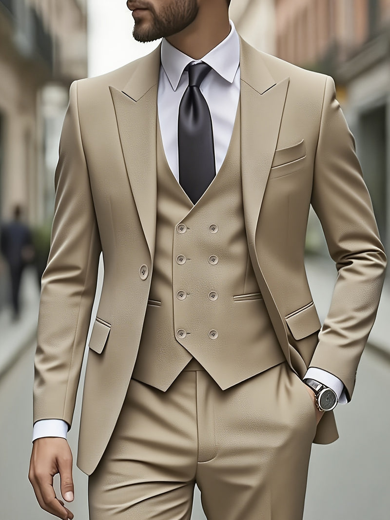 Men's Classic One-Button Suit - 3pcs Suit.