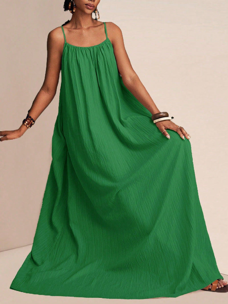 New Arrival Women's Elegant Solid Color Camisole Flared Maxi Dress.