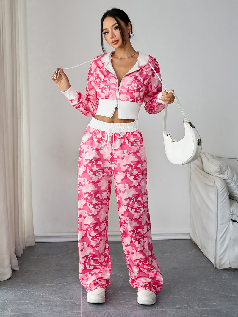 Women's Two-Piece Set, Spring/Autumn Long Sleeve Hooded.