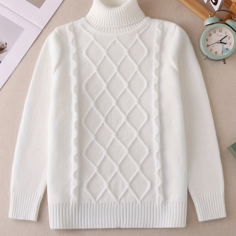 Kids High Neck Sweater for Boys and Girls, Solid Color Knitwear.