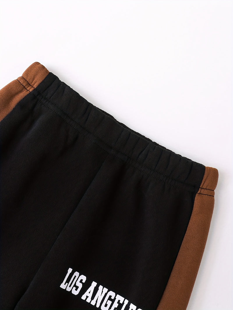 2pcs Boys Autumn/Winter Fleece-Lined Hooded Sweatshirt and Pants Set.