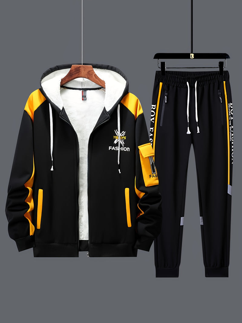 2pcs Men's -Lined Thickened Winter Jacket and Pants Set.