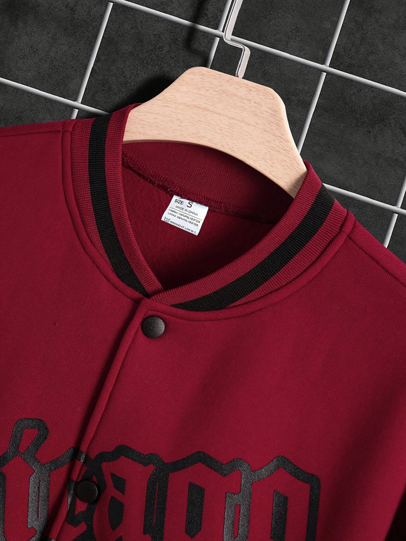 Men's Casual Letter Print Color Block Varsity Jacket, Baseball Jacket.