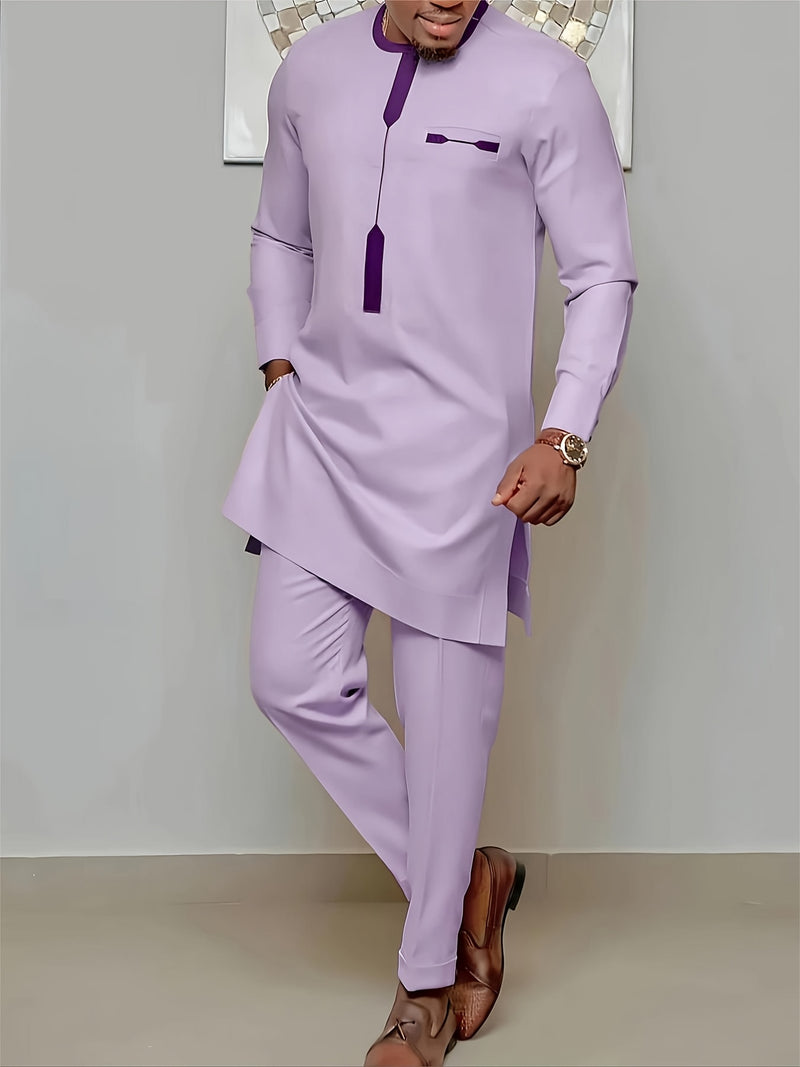 Men'S Casual Two-Piece Set Featuring an African Ethnic Style.