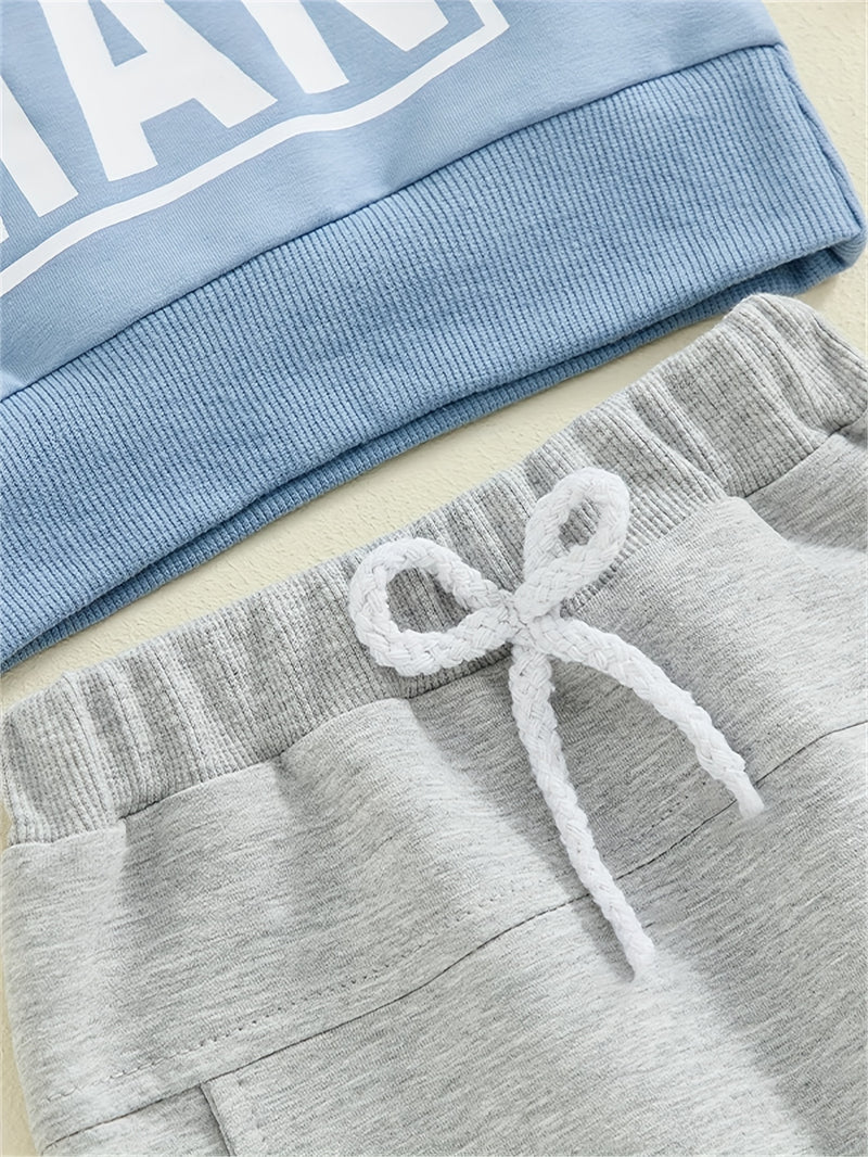 Baby Boy's Sweatshirt And Pants Set with 'Mom'S Little Man Print.