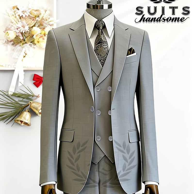 Men's 3pcs Suit Set: Jacket + Vest + Pants, Business Casual.