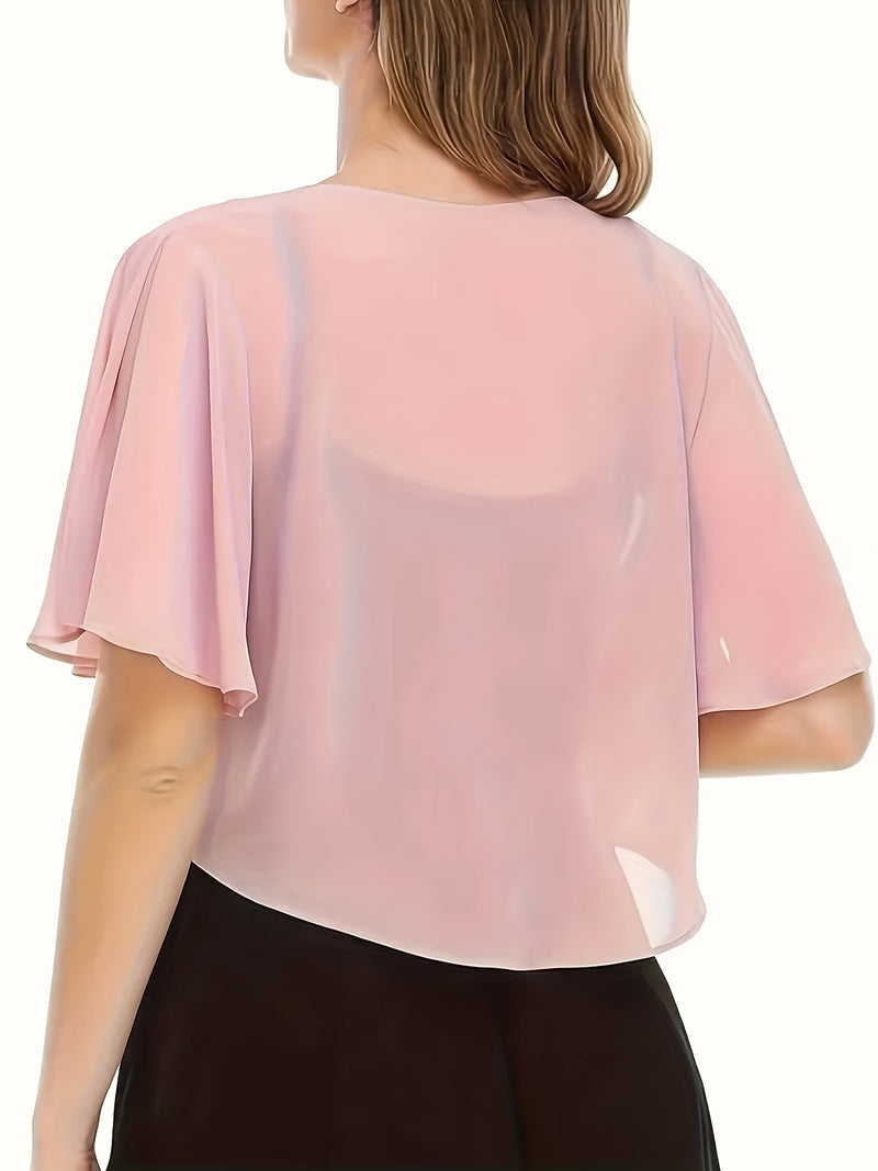 Women's Solid Color Short Sleeve Shirt Cardigan.