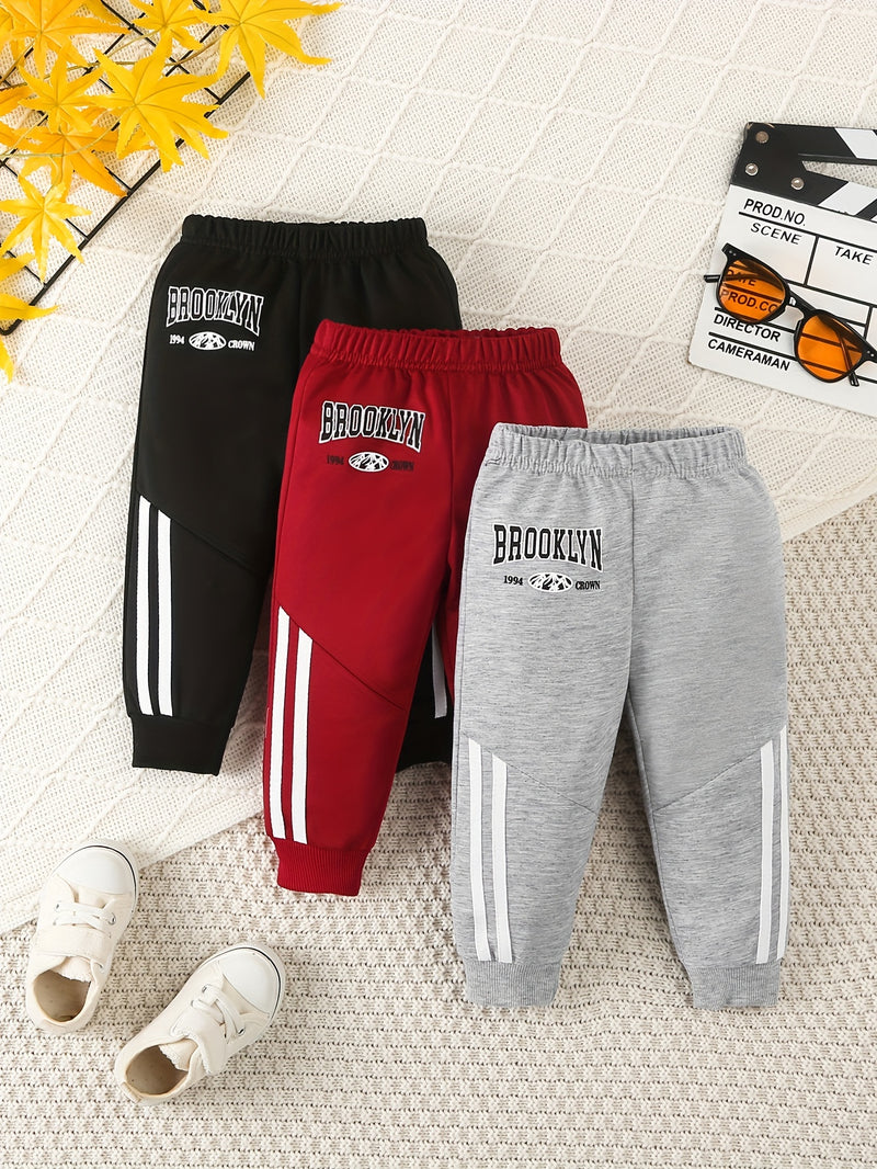 3pcs Toddler's Letter BROOKLYN Print Sweatpants.