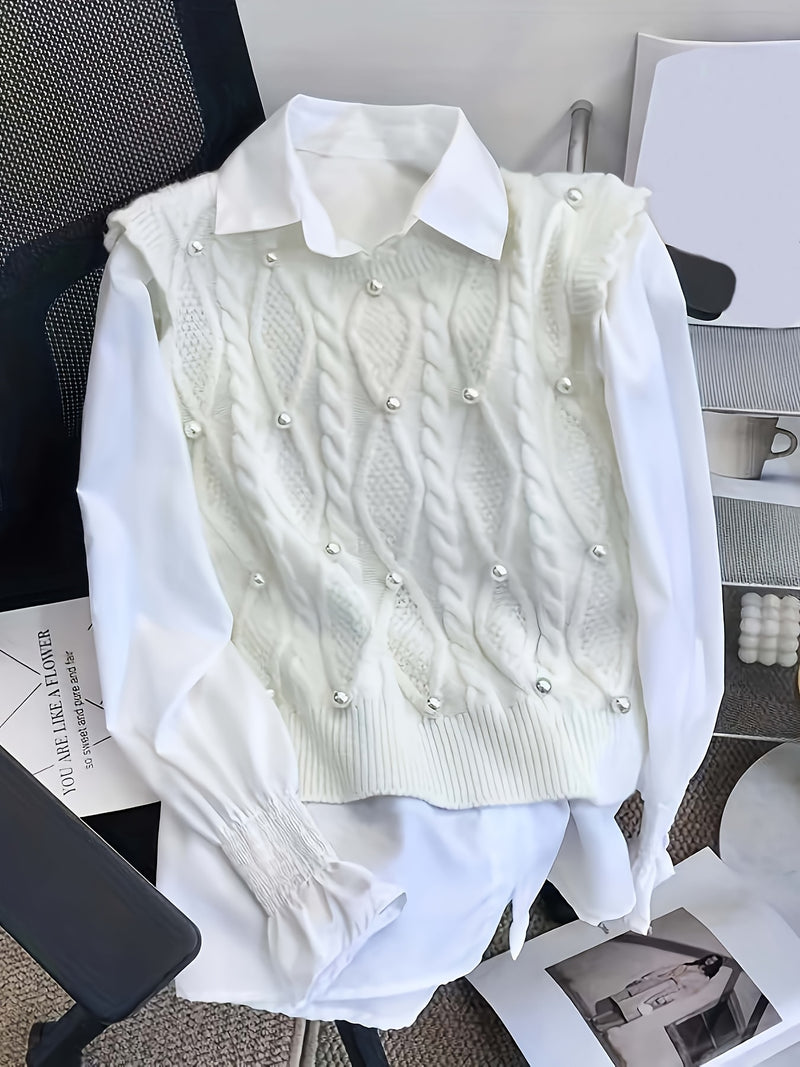Spring/Summer New Women's Fashion Elegant Pullover Pearl Vest.