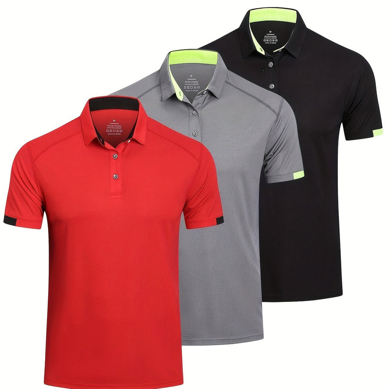 3pcs Mens Shirts Short Sleeve Breathable Quick Dry Golf.