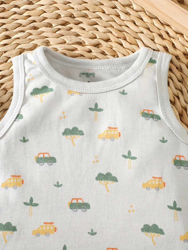 3pcs Spring/summer Newborn Baby Boy Sleeveless T-shirt Set.