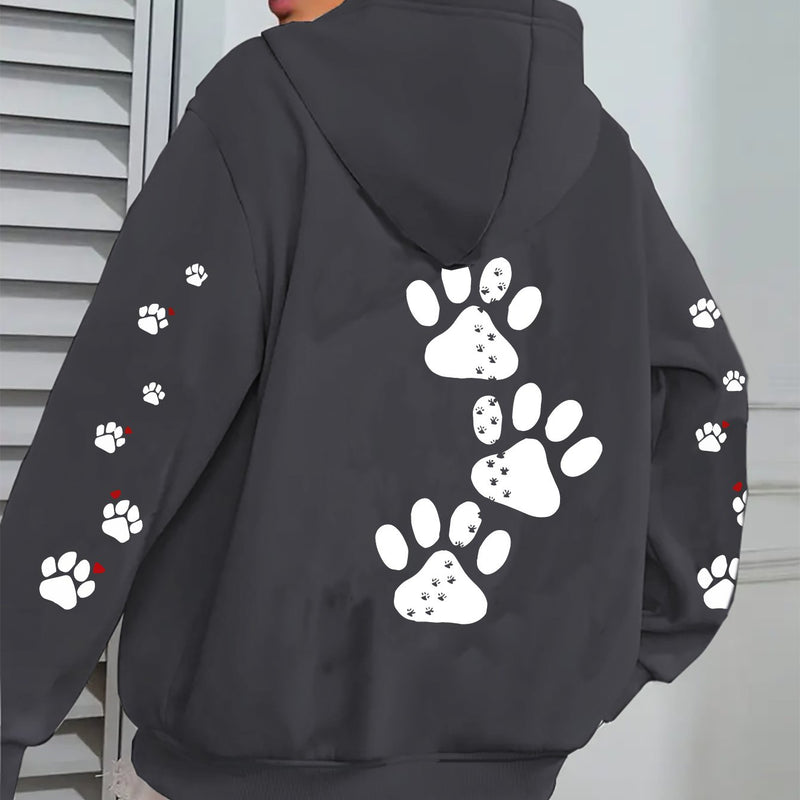 Women's Casual Hoodie with Dog Paw Print Back Design.