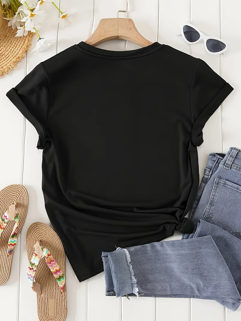 Round neck T-shirt in small and plus sizes, summer/spring Women's top.