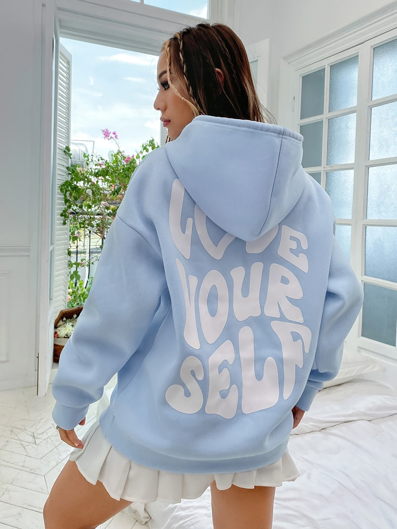 Women's Fashion Letter Print Drawstring Hooded Sweatshirt.