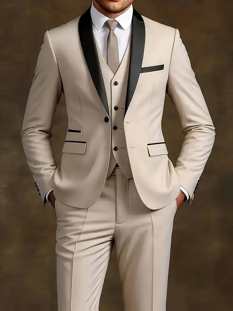 Three-Piece Suit, Business Formal Wear Set, Suit + Trousers + Vest.