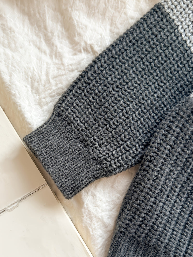 Baby Retro Tricolor Color Blocking Knitted Cardigan.