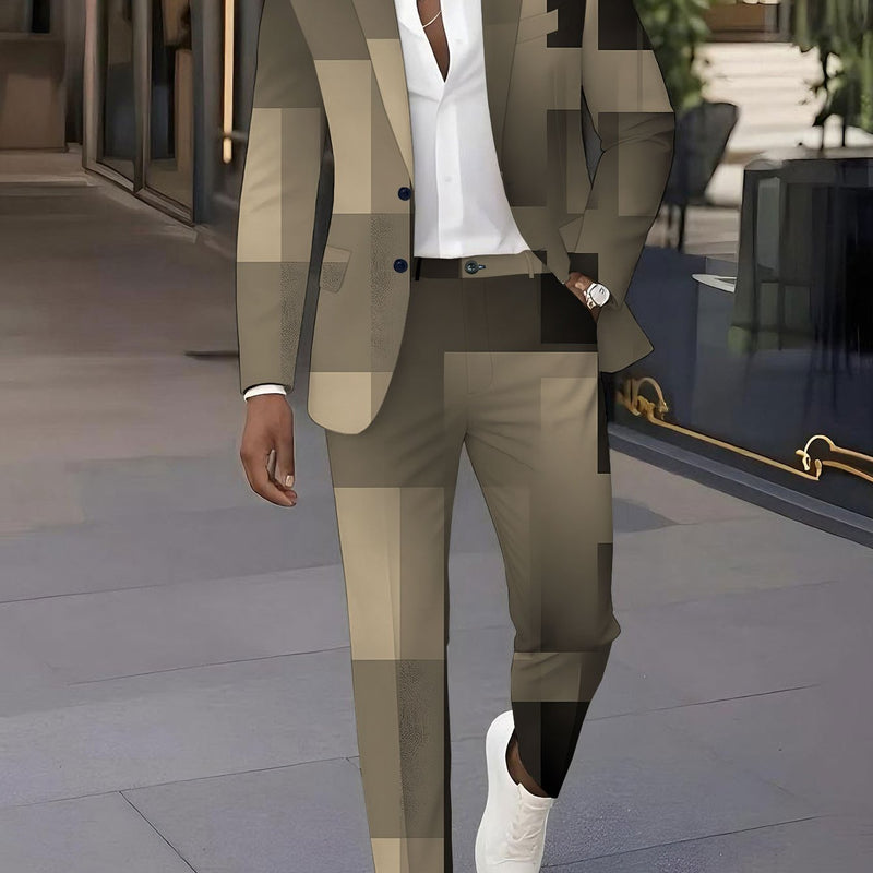 Men'S Suit Set with Digital Print, Featuring a Stylish Blazer And Trousers.
