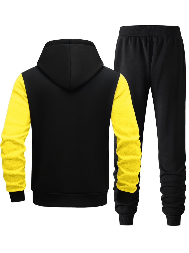 Men's Hooded Letter Print Tracksuit, 2pcs Casual Sports Set.