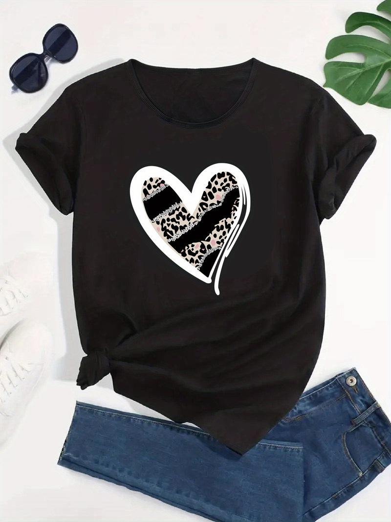 Women’s Casual Sports Loose Heart Graphic T-shirt.