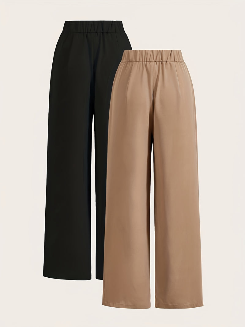 Women’s 3pcs Set Wide-Leg Pants, High-Waist with Double Buttons.