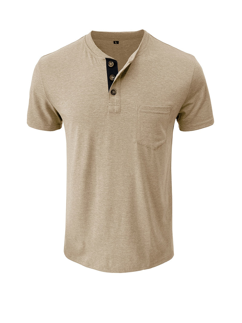 Men's Henley Round Neck Short Sleeve T-Shirt.