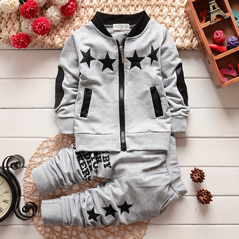 Boys Spring/Autumn Long Sleeve Outfit - Two-Piece Set with Star Print.