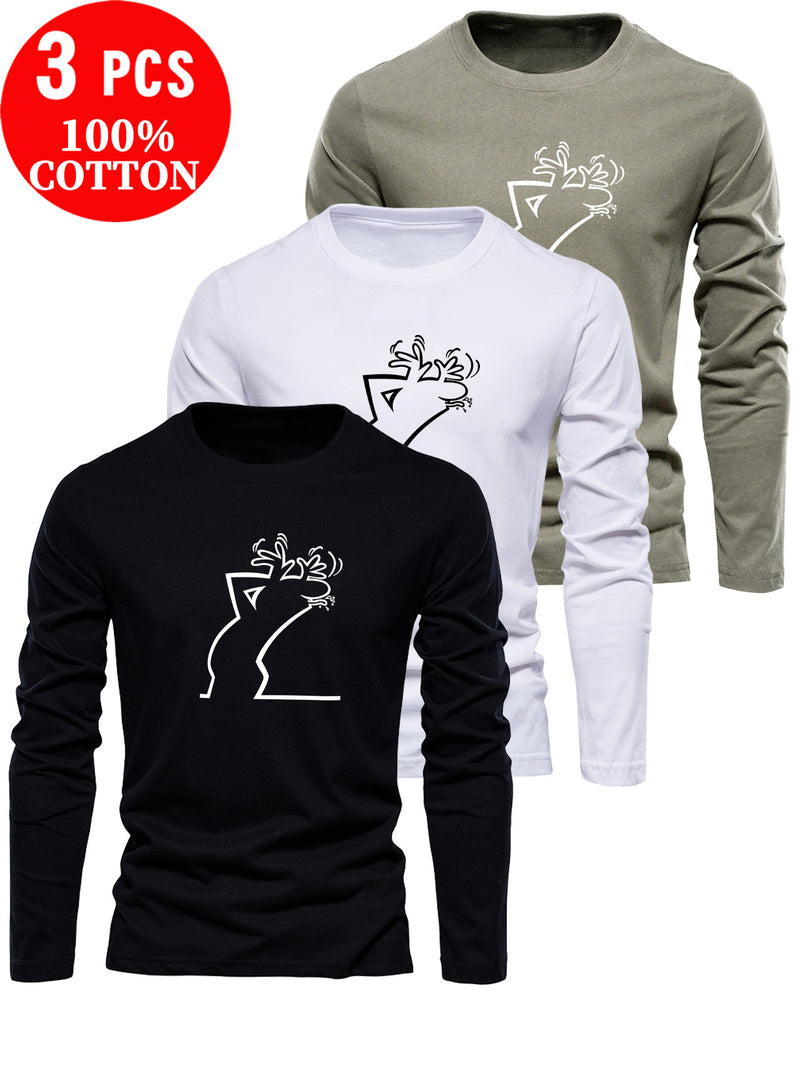 3pcs Men’s Cotton T-Shirts Casual Crew Neck.